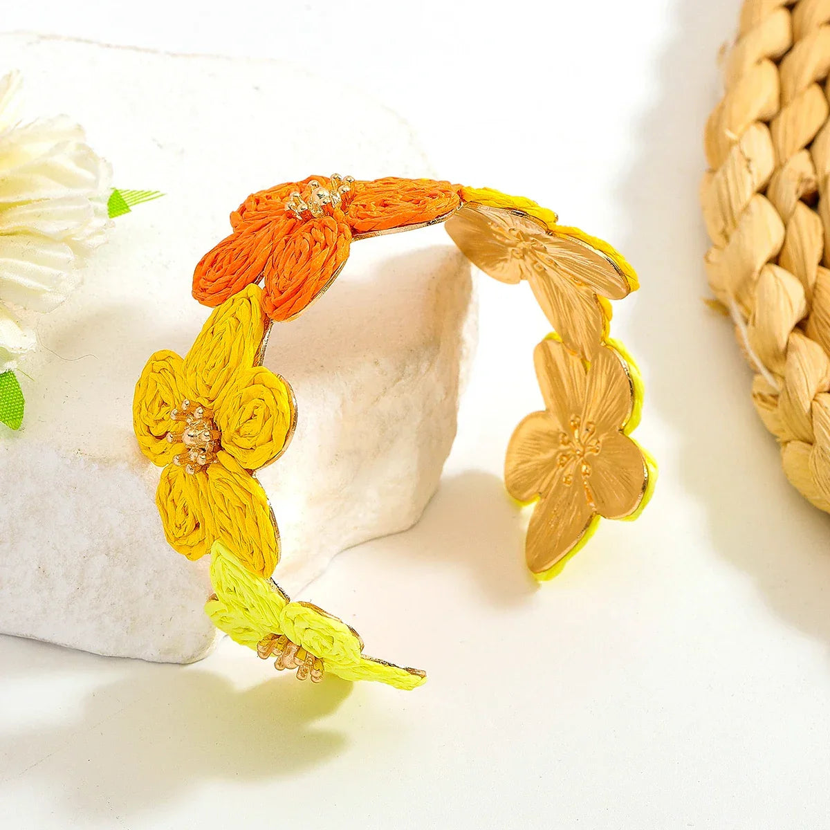 Flower Woven Cuff Bracelet Women - Piña Colada