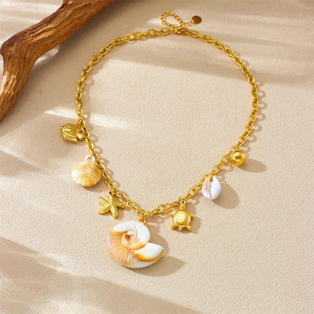 Shell Starfish Turtle Pendant - Piña Colada