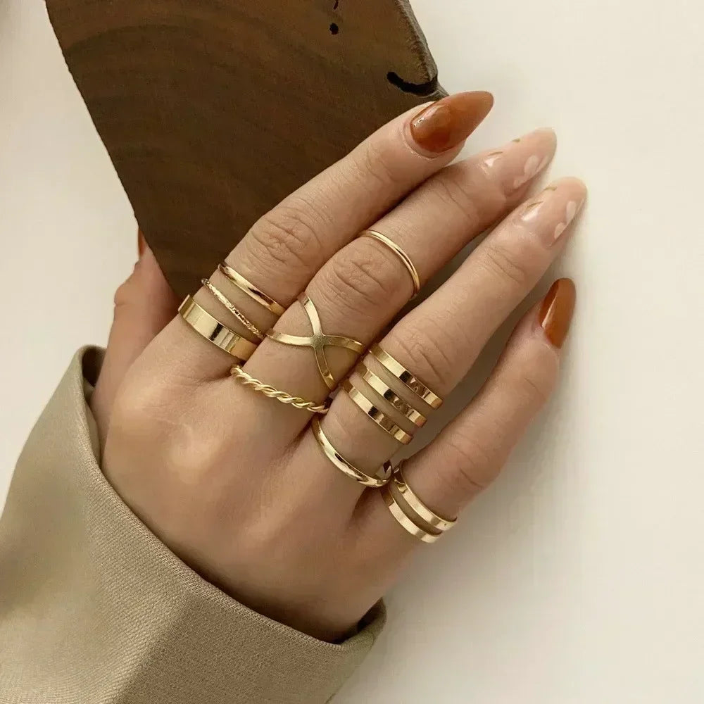 9Pcs/Set Vintage Gold Rings Set - Piña Colada