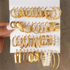 Modyle Geometric Pearl Hoop Earrings Set - Piña Colada