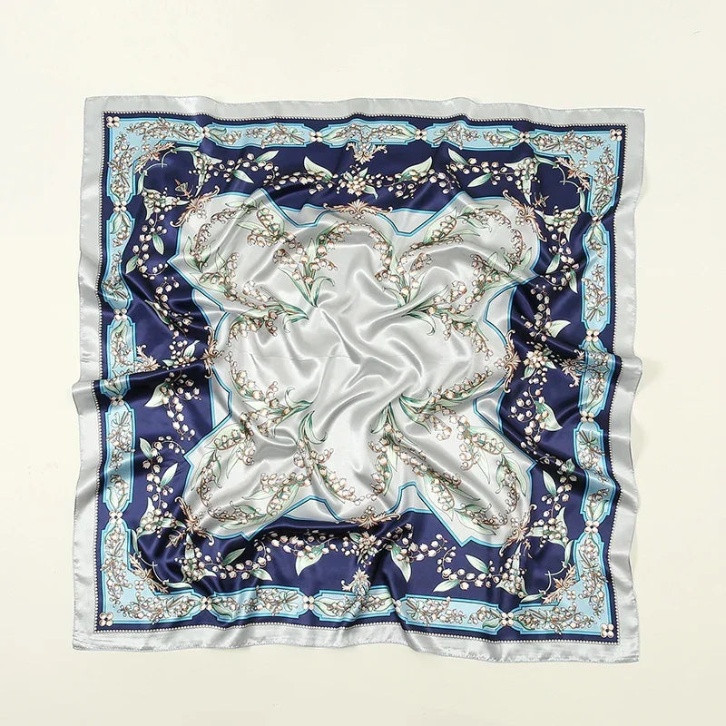 Leopard Print Square Scarf Satin Silk - Piña Colada