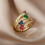 Rings Gold Plated Colorful Stone - Piña Colada