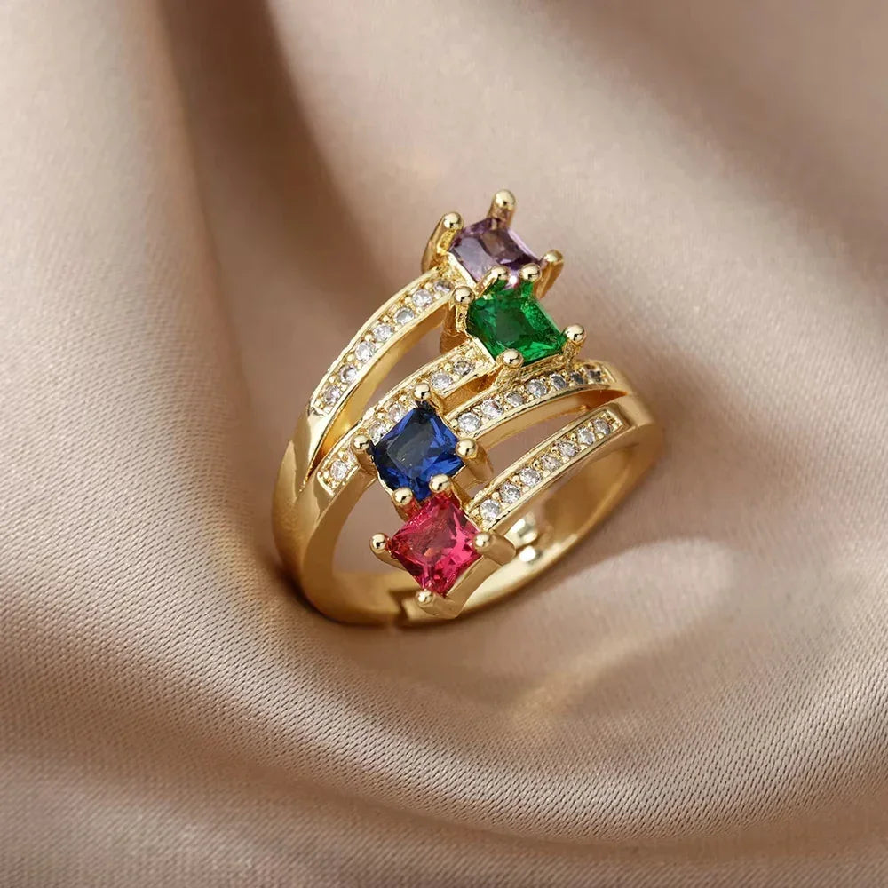 Rings Gold Plated Colorful Stone - Piña Colada