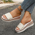 Shiny Crystal Pearl Platform Slippers - Piña Colada