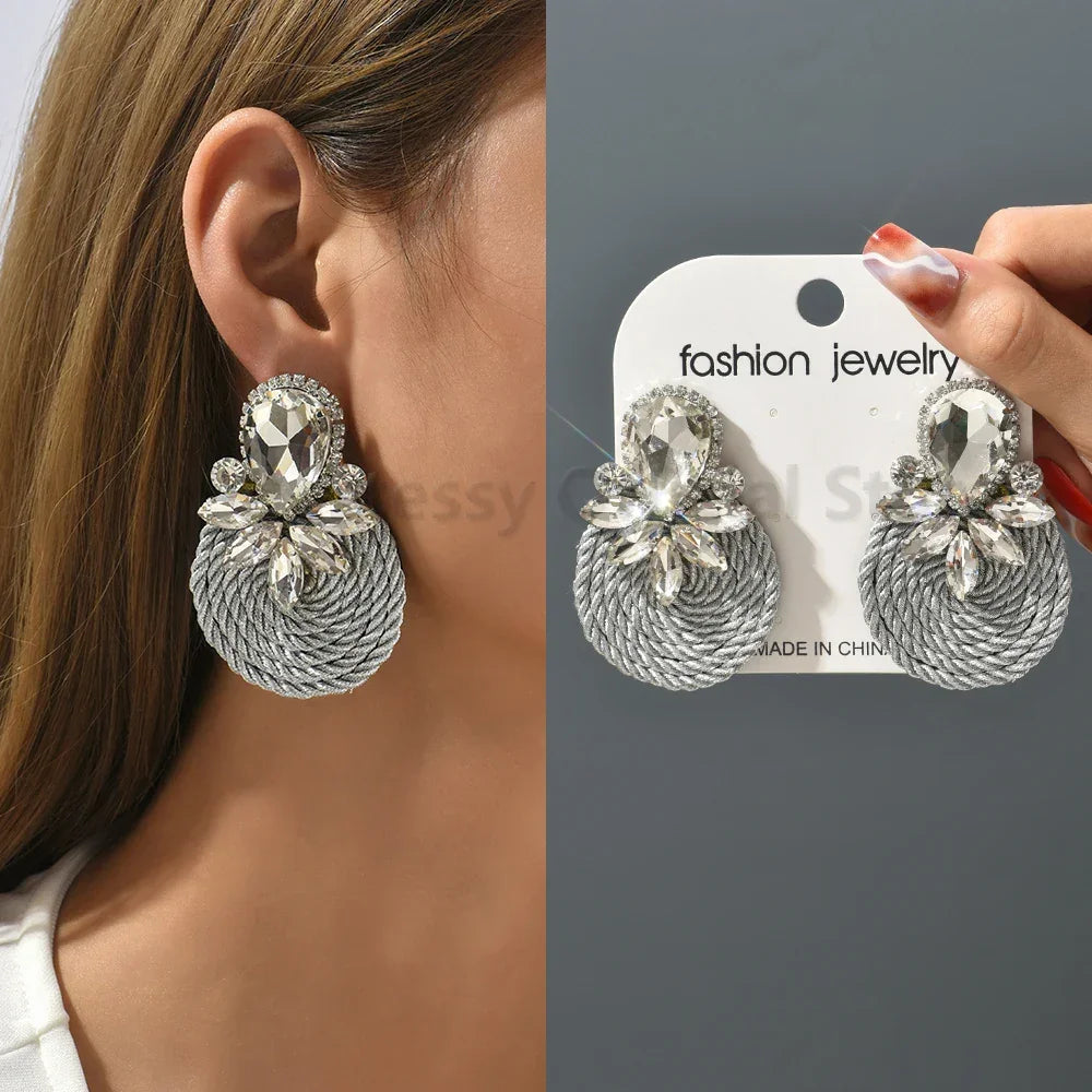Vintage Rhinestone Round Drop Earrings - Piña Colada