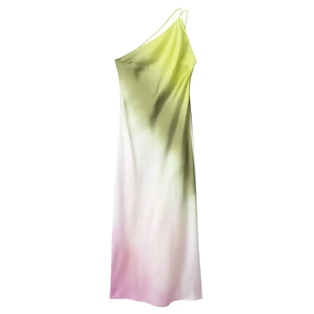 Long Dress Asymmertic Satin Backless - Piña Colada
