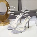 Fashion Snake Twine Around Crystal Women Sandals - Piña Colada