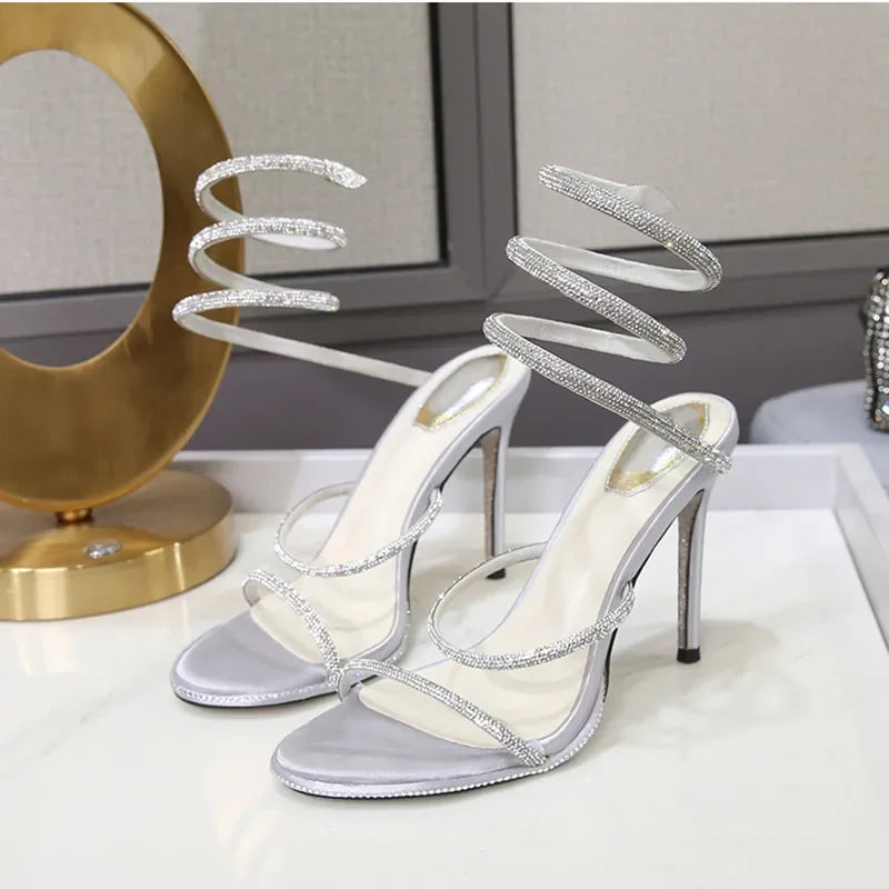 Fashion Snake Twine Around Crystal Women Sandals - Piña Colada