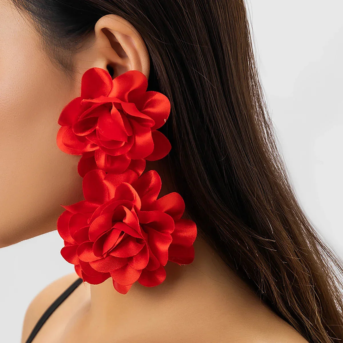 Red Big Flower Drop Earrings - Piña Colada