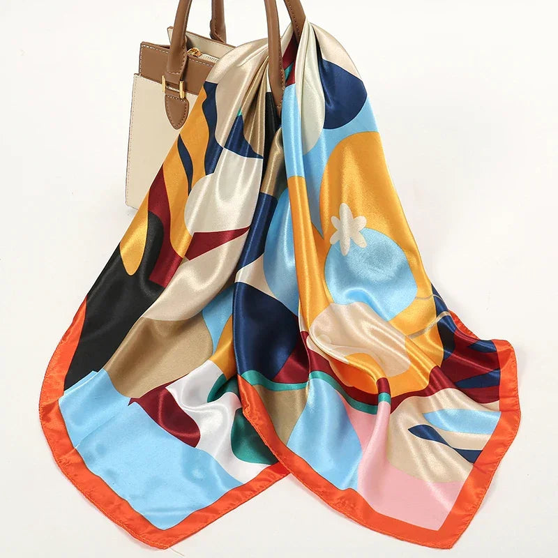 Silk Satin Square Scarf Flower - Piña Colada