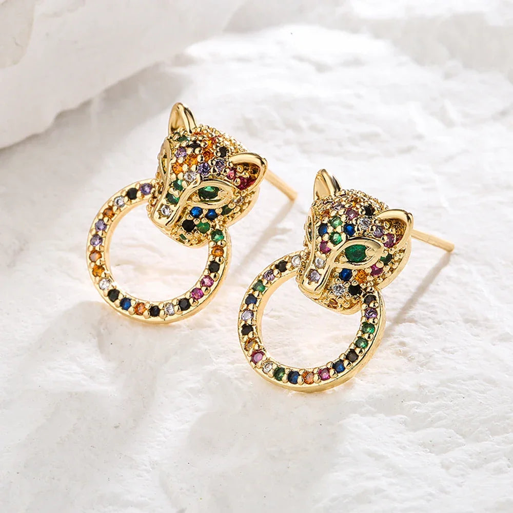 Leopard Head Stud Earrings - Piña Colada