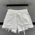 High Waist Polka Dot Denim Shorts - Piña Colada