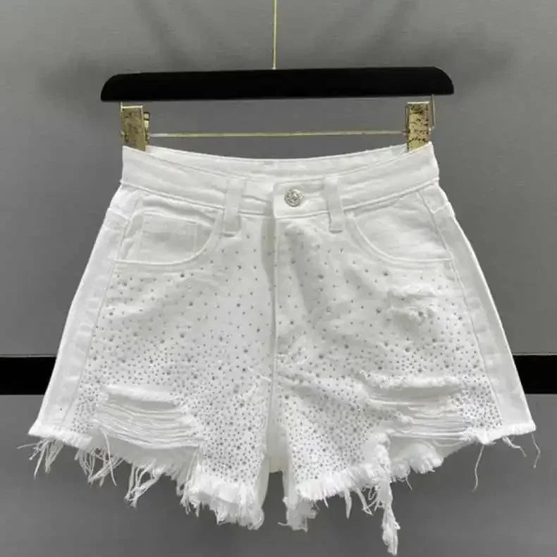 High Waist Polka Dot Denim Shorts - Piña Colada