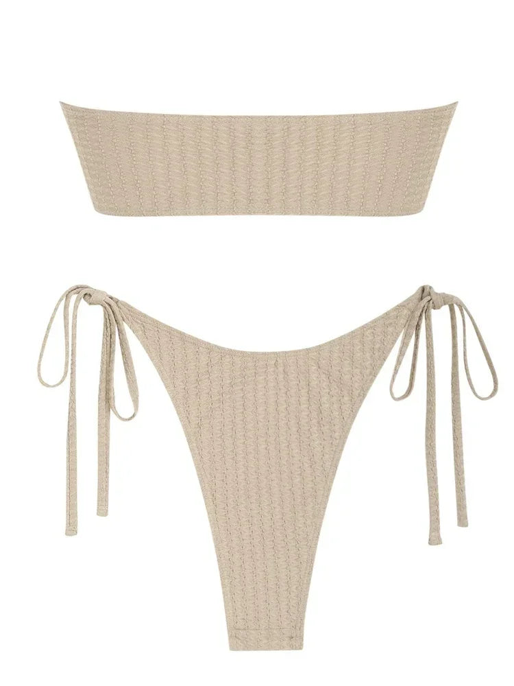 Solid Ring Detail Bikini Set - Piña Colada