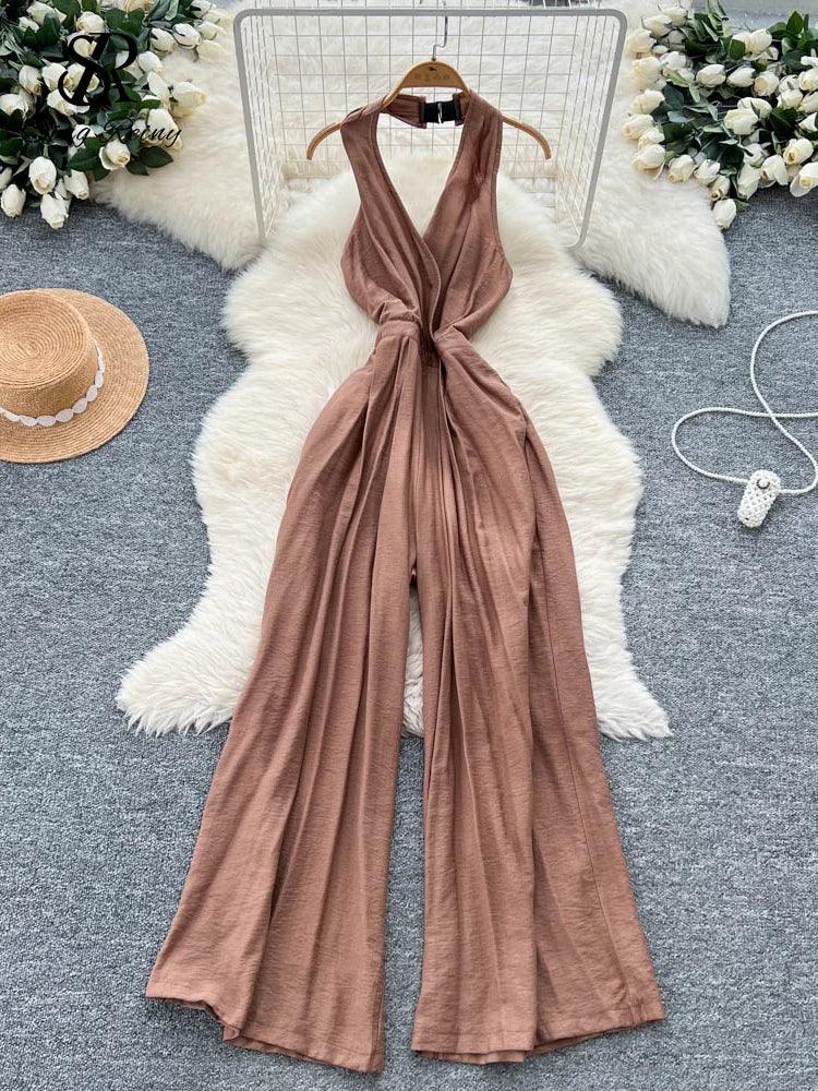 Backless Jumpsuits Women Halter Lace Up - Piña Colada