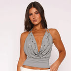 Button Ribbed Tank Top – Summer Stretch Knit Crop - Piña Colada