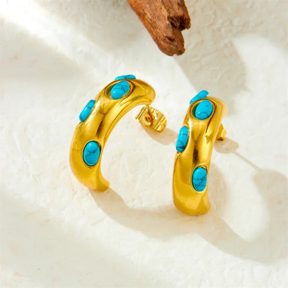 316L Stainless Steel Golden Turquoise Pendant - Piña Colada