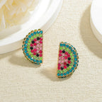 Boho Fruit Stud Earrings – Rhinestone Beaded Watermelon, Cherry, Lemon & Peach Summer Jewelry - Piña Colada