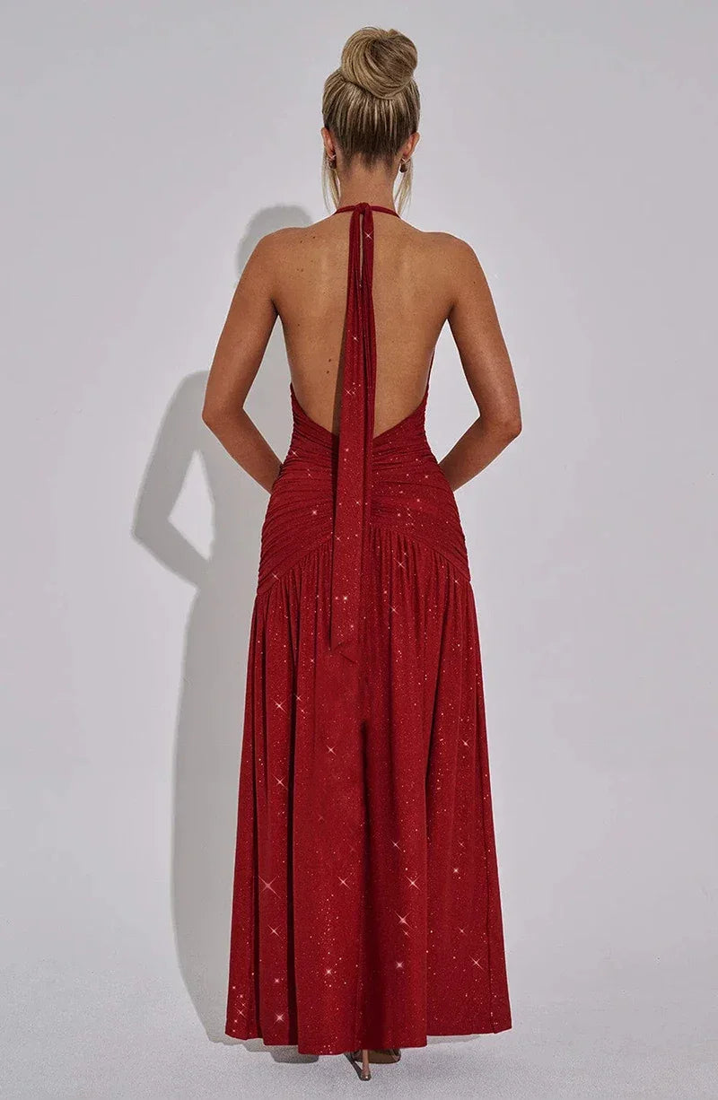 Mozision Sequin V-Neck Floor-Length Dress – Sexy & Club Evening Gown - Piña Colada