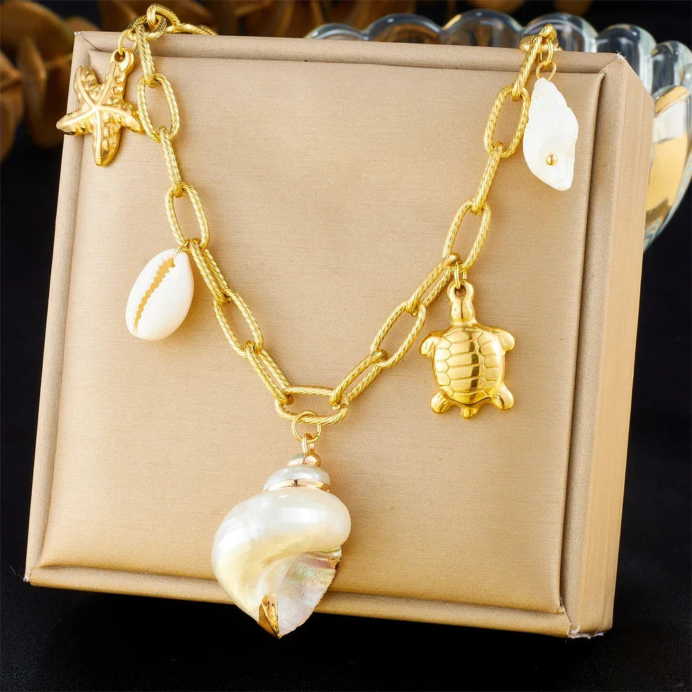 Stainless Steel Pearl Necklace - Piña Colada