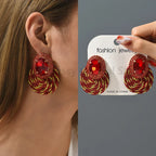 Vintage Rhinestone Round Drop Earrings - Piña Colada