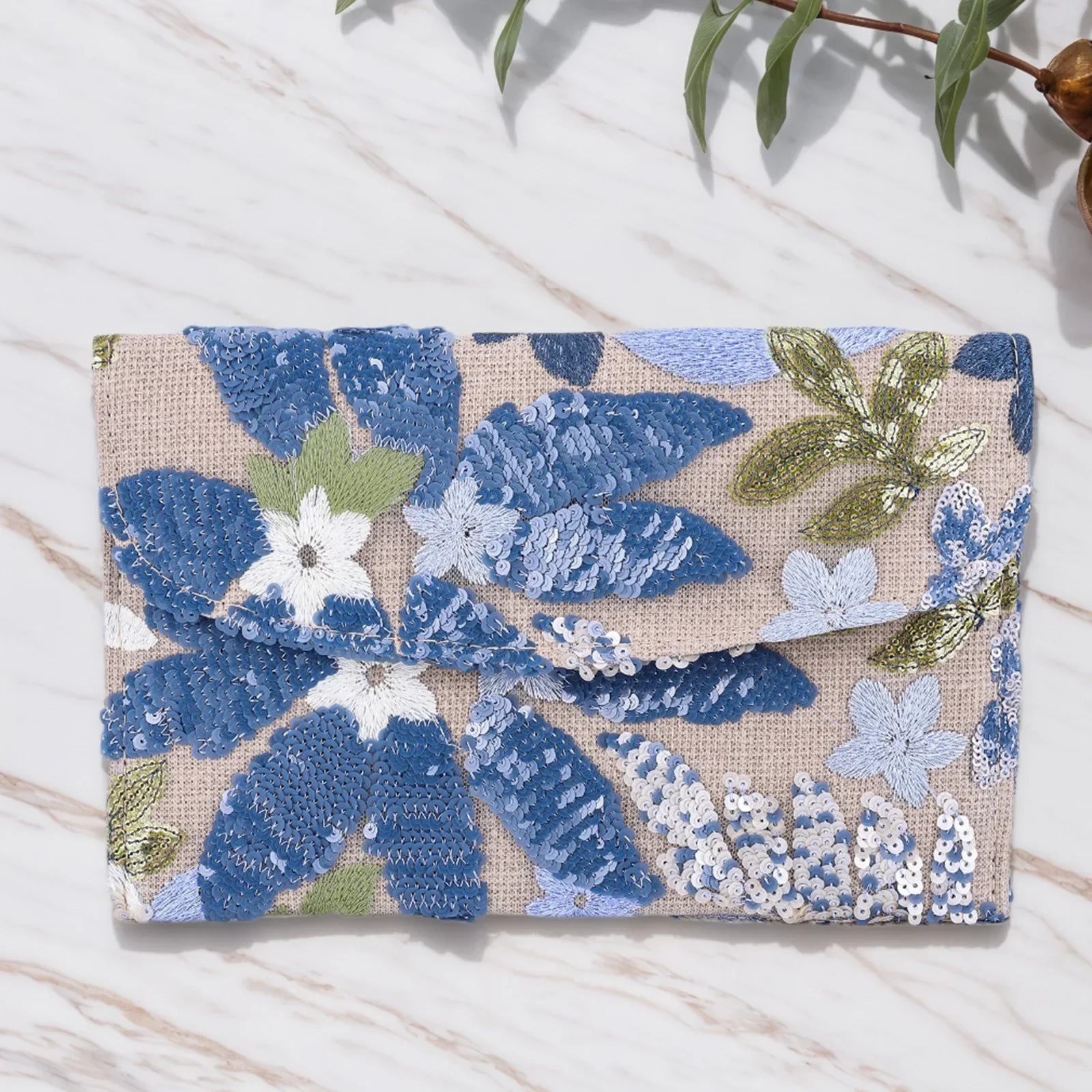 Floral Sequin Straw Clutch - Piña Colada