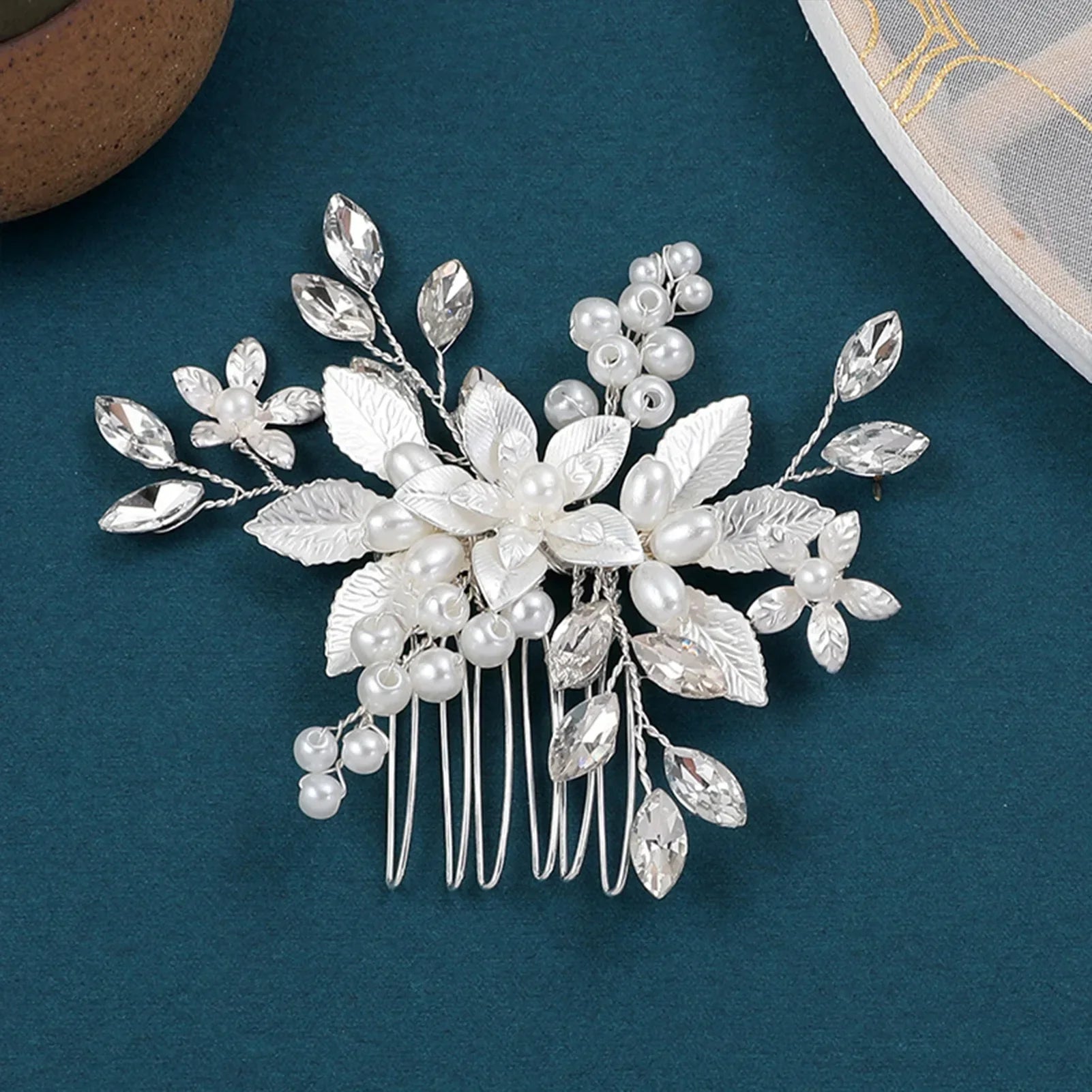 Crystal Pearl Hair Comb Clip - Piña Colada