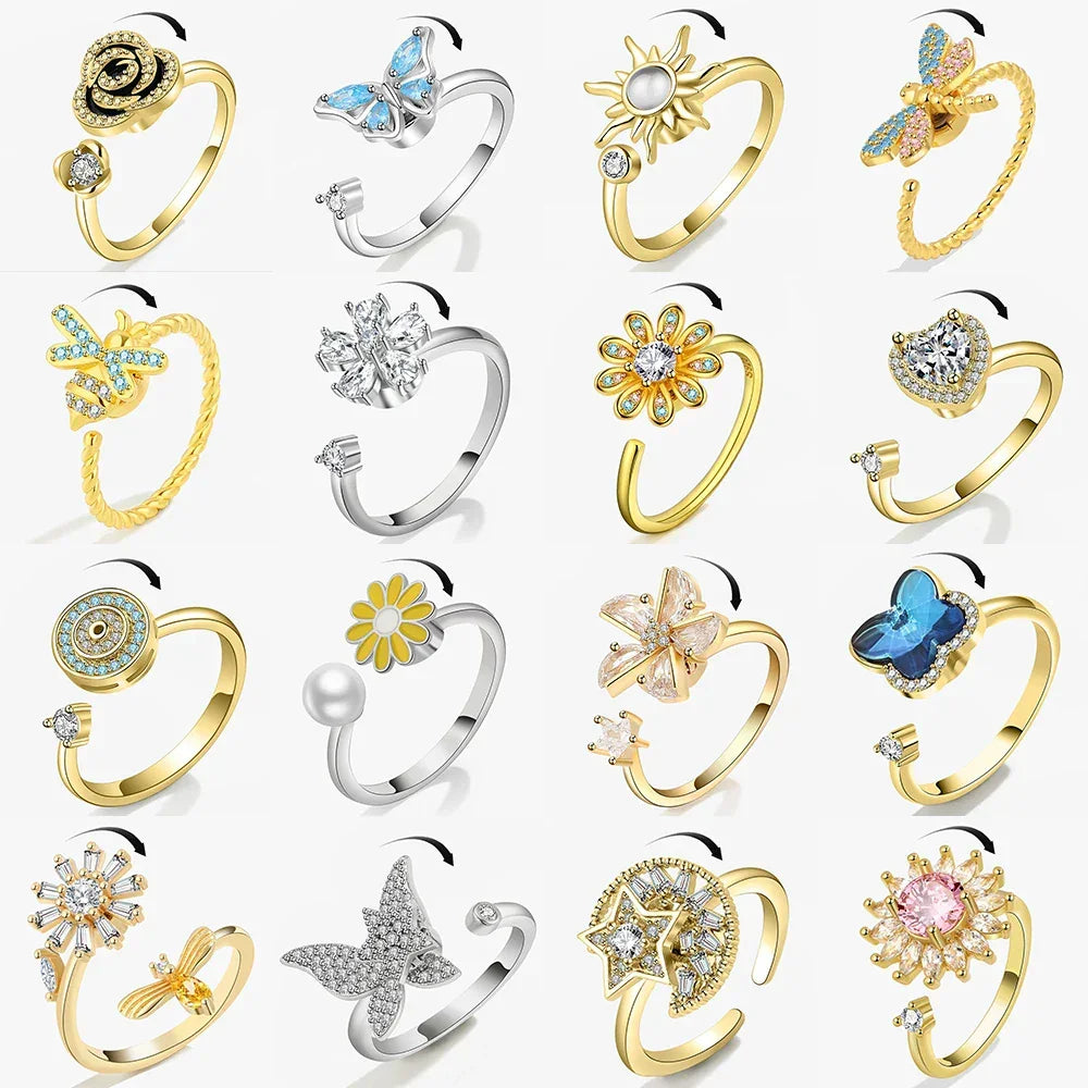 Spinner Ring Crystal Flower - Piña Colada