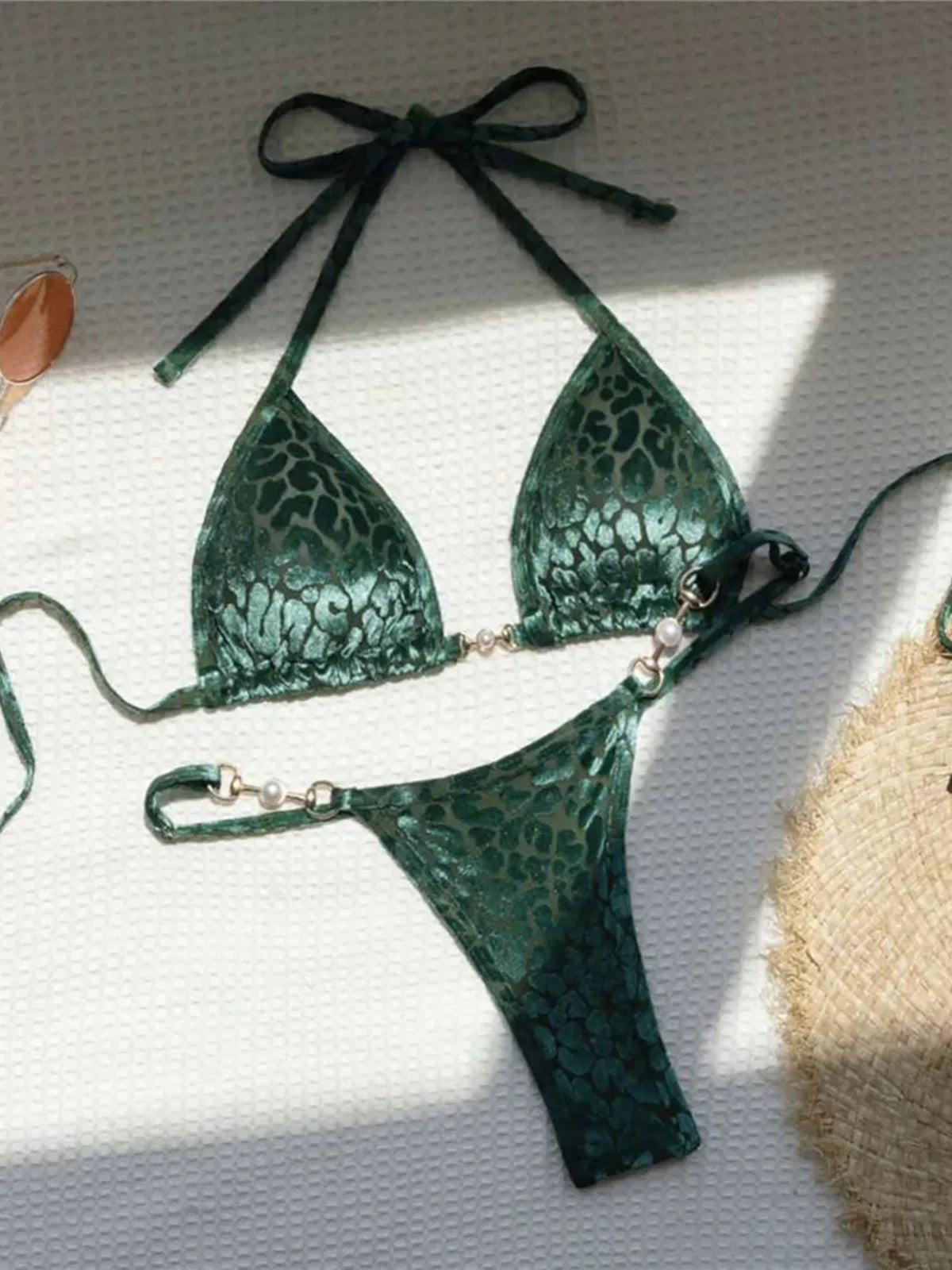 Leopard Pearl Mini Thong Bikini - Piña Colada