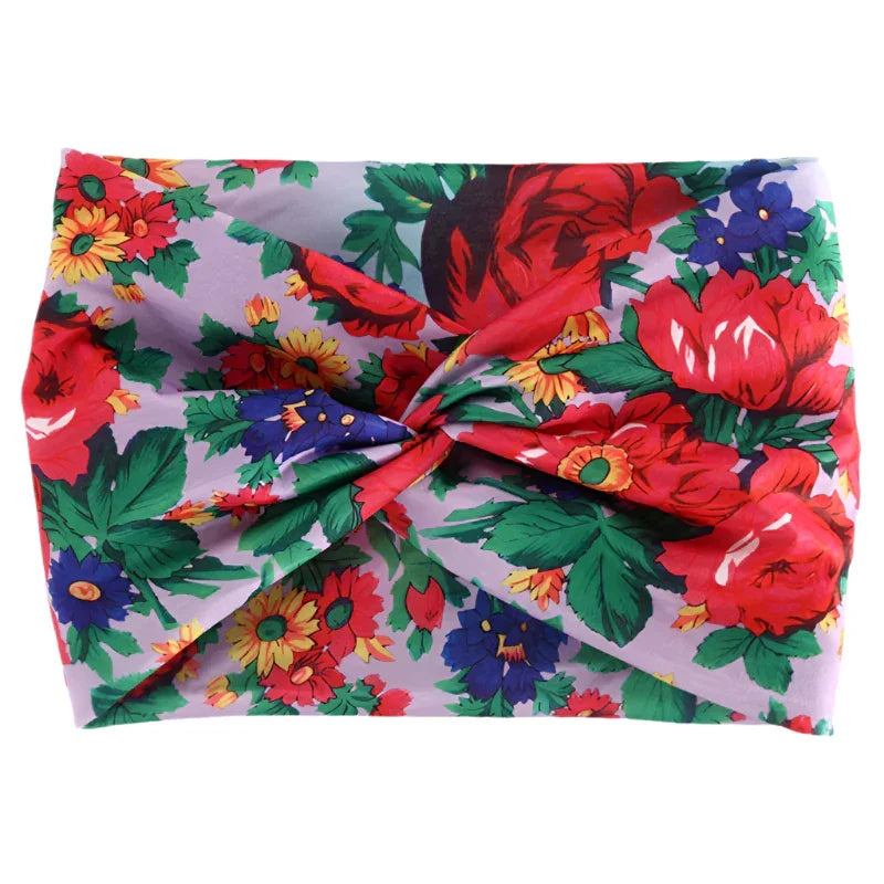 Printed Wide Elastic Headband - Piña Colada