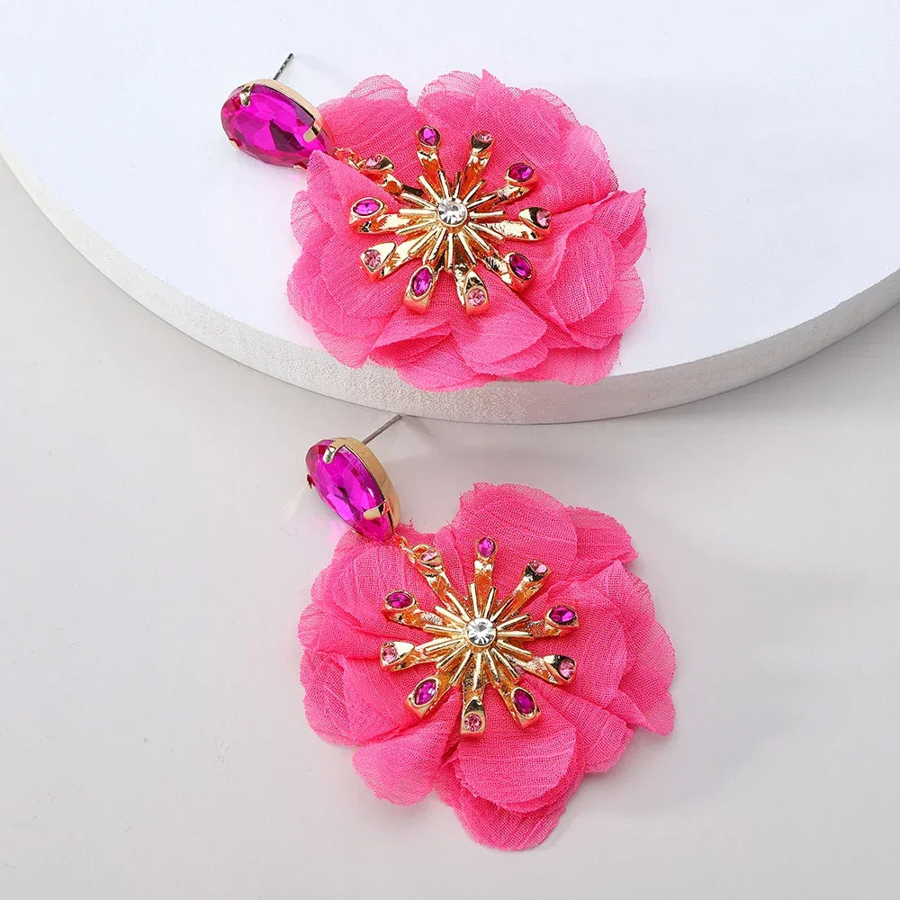 Lace Flower Cotton Drop Earrings - Piña Colada