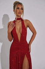 Mozision Sequin V-Neck Floor-Length Dress – Sexy & Club Evening Gown - Piña Colada