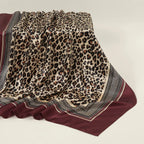 Leopard Print Square Scarf Satin Silk - Piña Colada