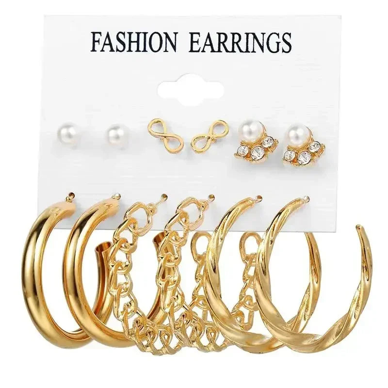 Pearl Hoop Earrings Set - Piña Colada