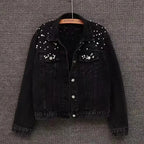 Pearl Beaded Denim Jacket - Piña Colada