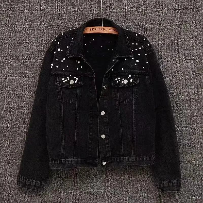 Pearl Beaded Denim Jacket - Piña Colada