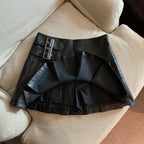 Leather Mini Skirts High Waist Pleated - Piña Colada