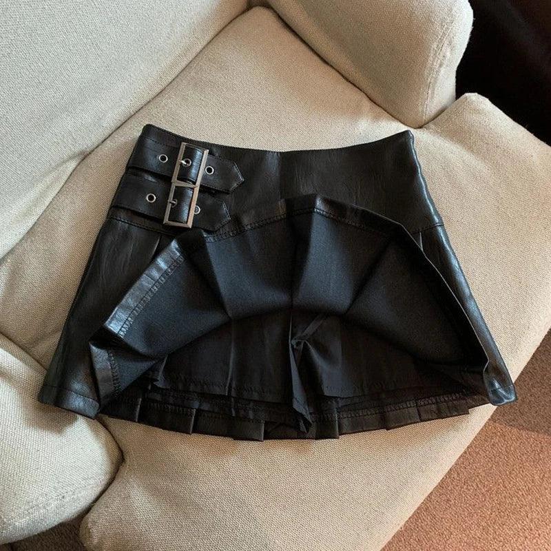 Leather Mini Skirts High Waist Pleated - Piña Colada