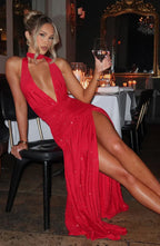 Mozision Sequin V-Neck Floor-Length Dress – Sexy & Club Evening Gown - Piña Colada