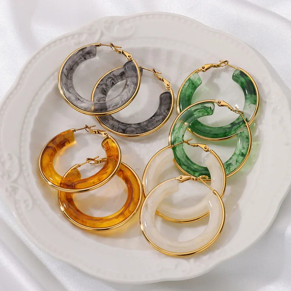 Trendy Acrylic Hoop Earrings - Piña Colada