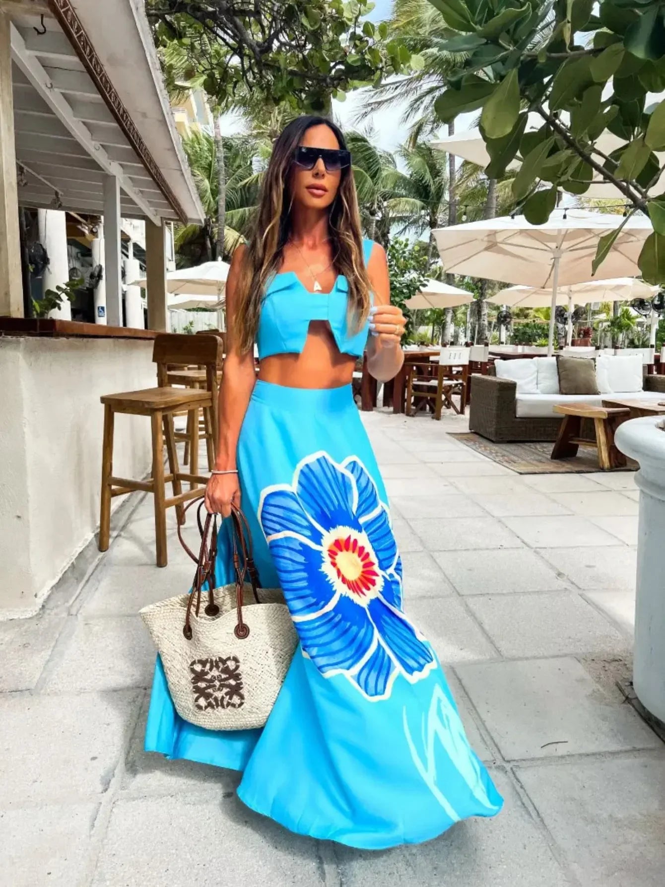 Draped Print V-Neck Maxi Dress – Beachwear Edition - Piña Colada