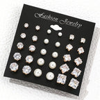 30PCS Retro Pearl & Crystal Zircon Earrings Set - Piña Colada