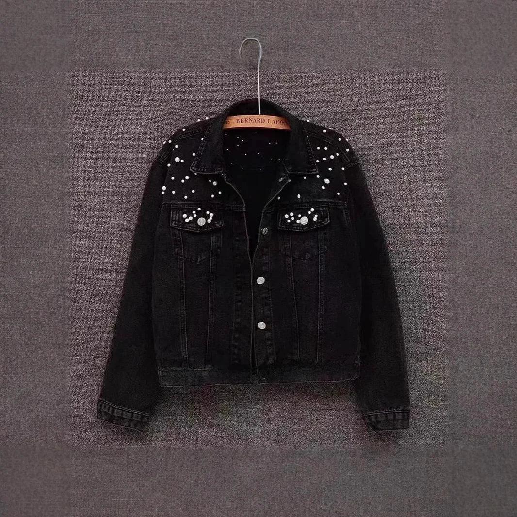 Pearl Beaded Denim Jacket - Piña Colada
