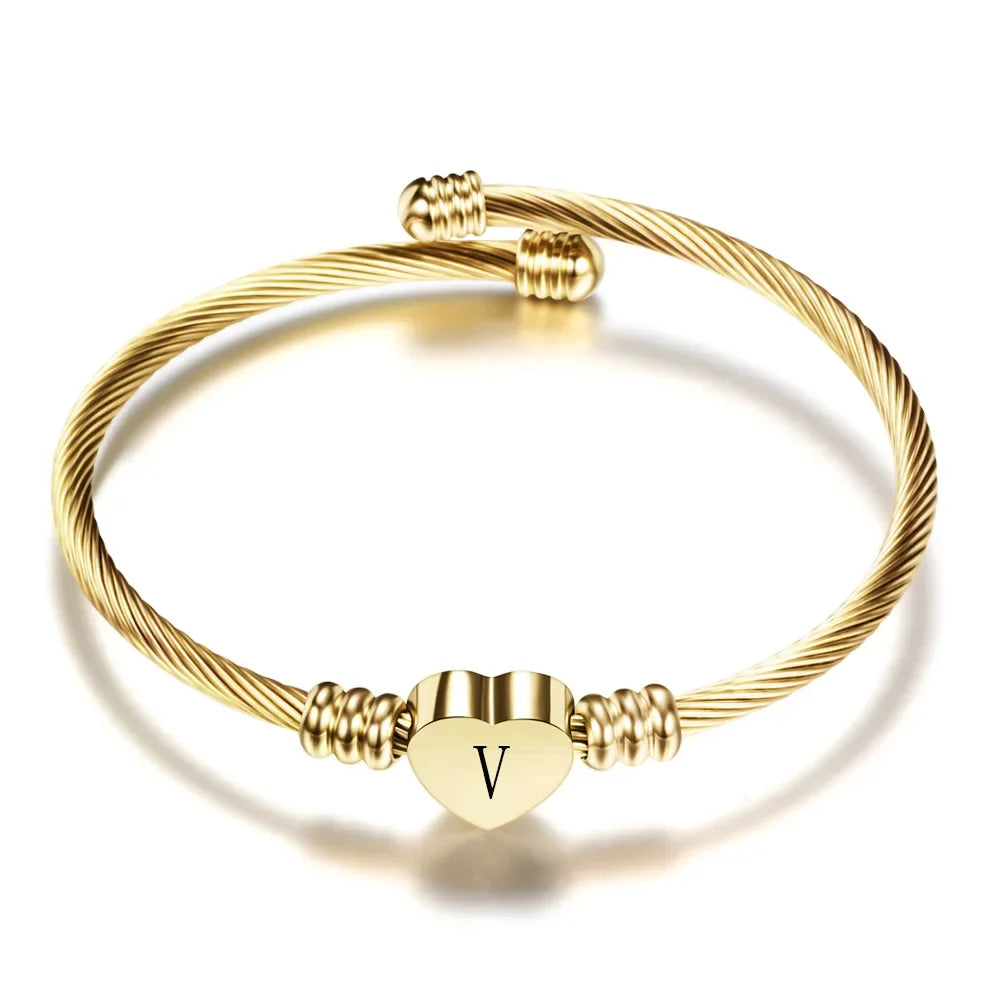 Initial Letter Cuff Bracelet Stainless Steel - Piña Colada