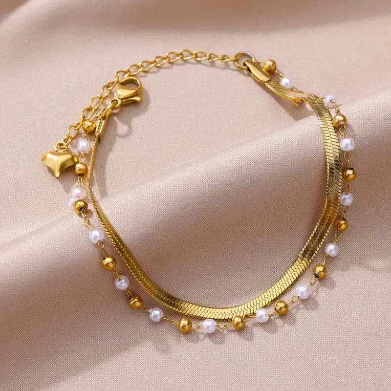 Stainless Steel Gold-Plated Anklet for Women - Piña Colada