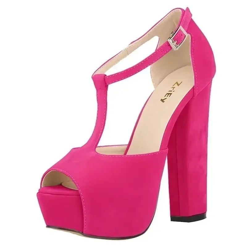 Women Ankle Strap Sandals Platform Open Toe High Heels Summer 14cm - Piña Colada