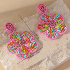 Bohemain Ethnic Handmade Pink Flower Seed Beads Earrings - Piña Colada