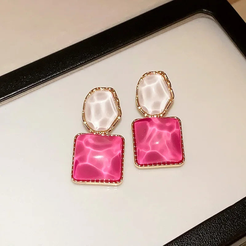 Crystal Square Drop Earrings – Luxury Asymmetric Zircon Earrings for Women - Piña Colada