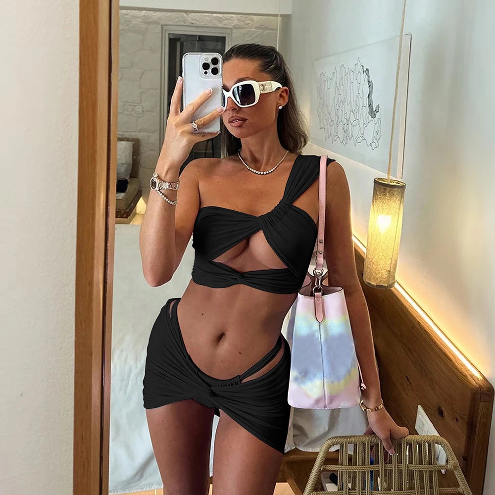 3 Pieces Sexy Bikini One Shoulder