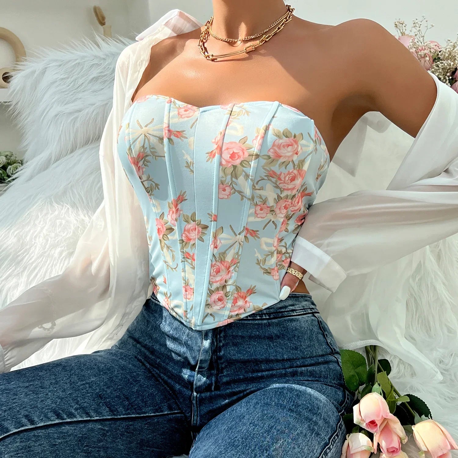 Off Shoulder Tank Top Low Cut Open Back - Piña Colada